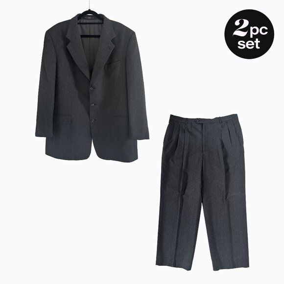 2PC Vintage Albert Nipon Men's Suit 50R Blazer 38 Pant Charcoal Gray Wool Luxury - Picture 1 of 13